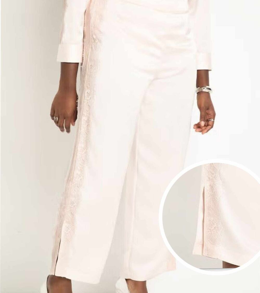 Eloquii Lace Detail Satin Wide Leg Pants Rosewater Pink Plus Size NEW